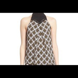 A.L.C Silk Crochet Mock Neck Sleeveless Blouse